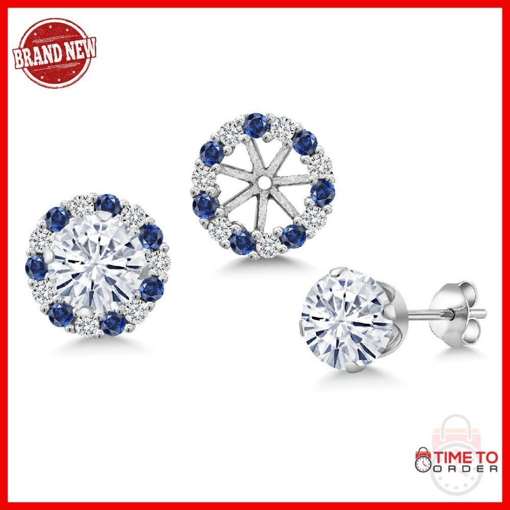 Sterling Silver 6MM Gemstone Halo Stud Earrings with Removable Jackets